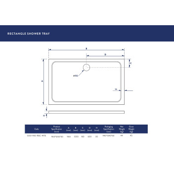 Shower Tray - Rectangle - 1200x900mm (Low Profile)
