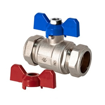 Full Bore Compression Ball Valve - Butterfly Handle - 15mm