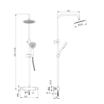 Thermostatic Round Bar Valve Shower Set - Black